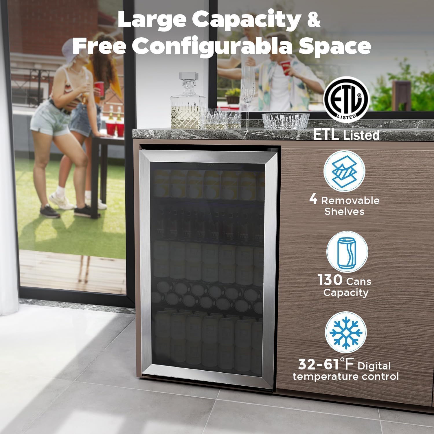 Wine & Beverage Mini Fridge 90 L glass door cooler, image 2