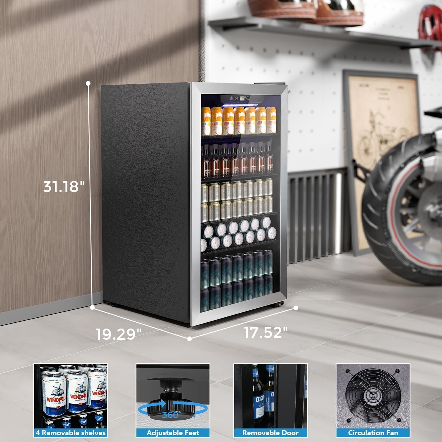 Wine & Beverage Mini Fridge 90 L glass door cooler, image 4